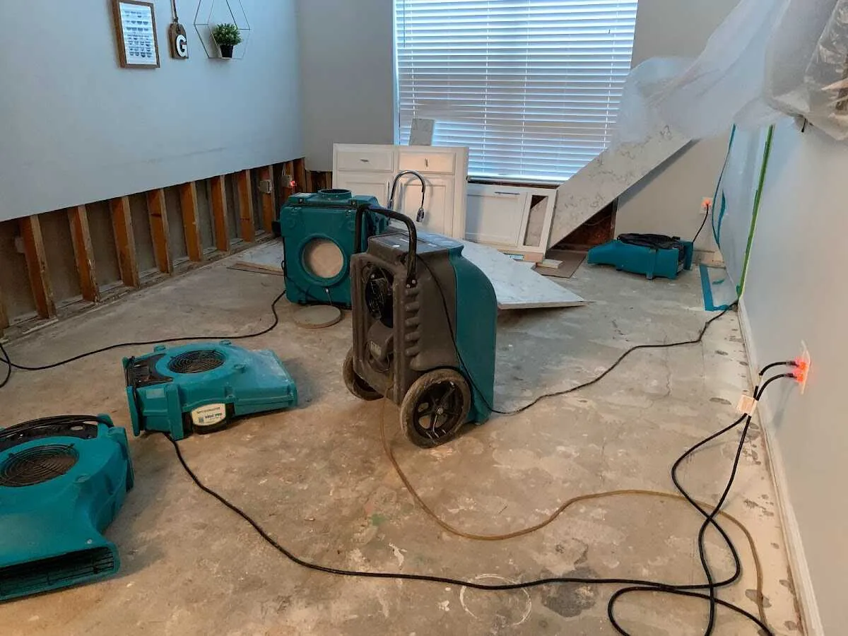 Dehumidifier in flood-cut room for Water Damage Restoration in Torrance